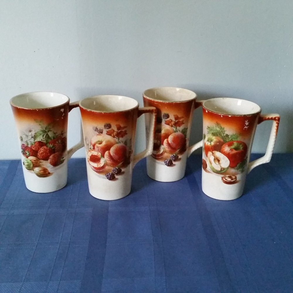 Antique Dresden China Porcelain Mugs Set of 4 Dresden China